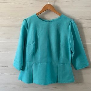 Peplum Blouse 3/4 Sleeve Ocean Blue/Teal